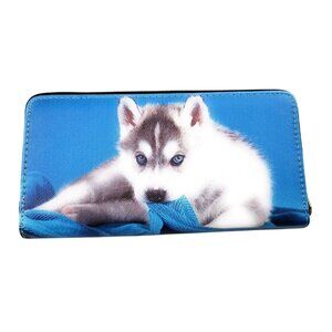 Husky Wallet Zip Around Double-Sided Design Puppy Print New Gift